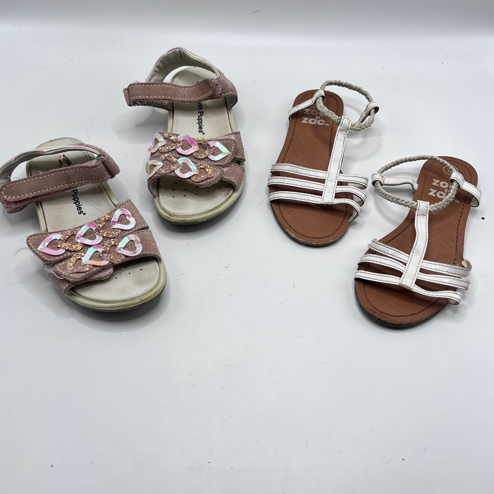 Hush Puppies Pink Suede Heart Sandals &Zoo Zac White Strappy Sandals Size 12 Lot